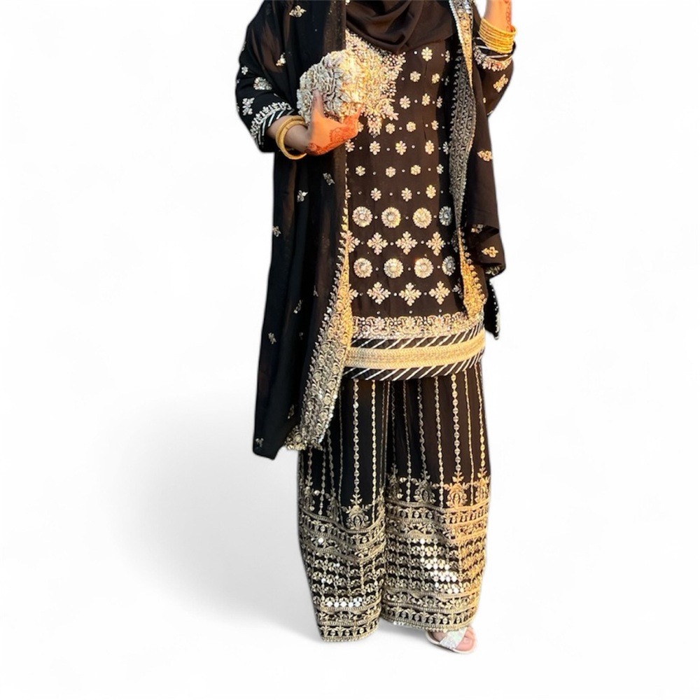 India Boutique Black and Gold Embellished Dress .stone ,Sequance work